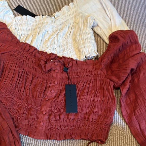 2 NWT GIANNI BINI ruched elastic fall crop tops size L/XL - Picture 2 of 11